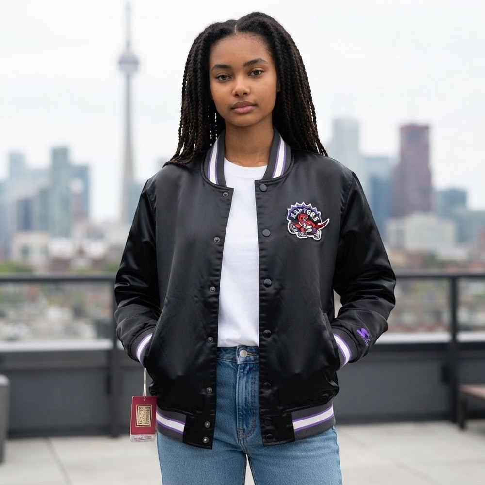 Mitchell & Ness Women Jacket Medium Black Toronto Raptors Satin Varsity NWT
